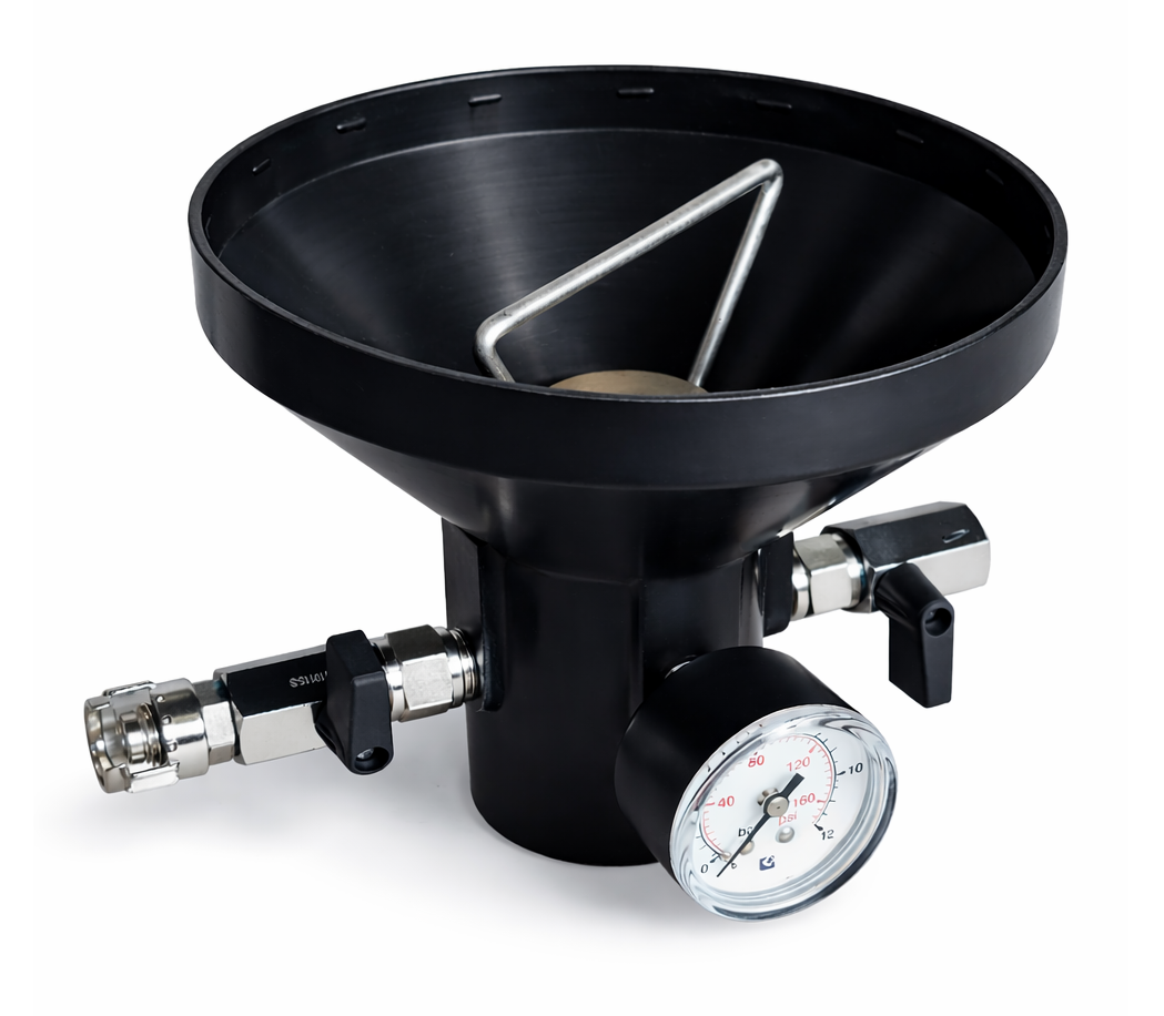 Funnel with pressure gauge